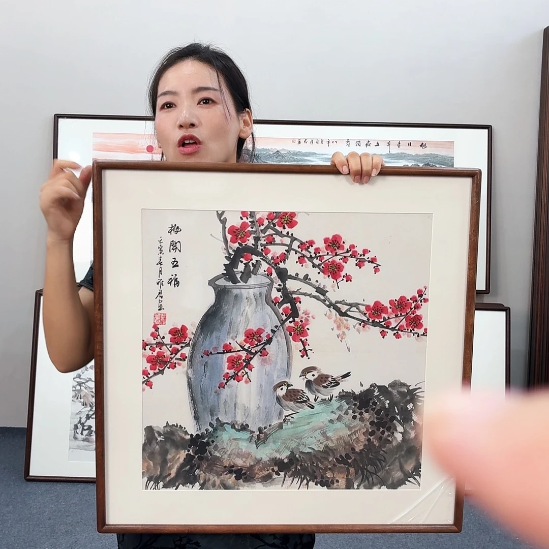 国画手绘作品梅花60×60尺寸
