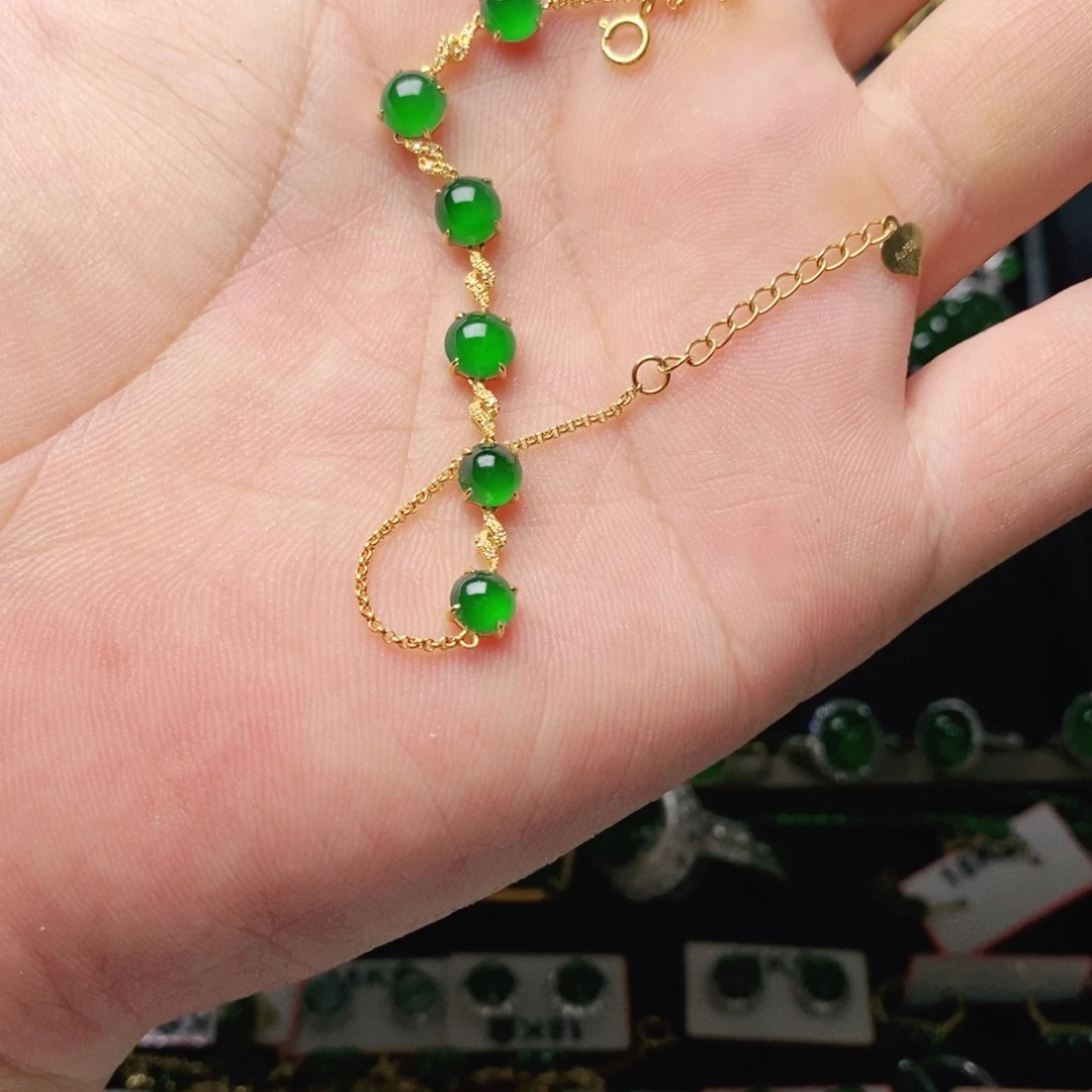 18K金镶嵌手链翡翠竹**韵特价商品手链