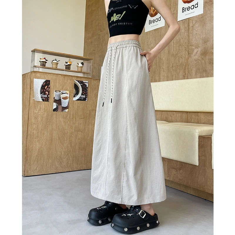 2025新款洋气半身裙女夏季薄款高腰显瘦宽松小个子拼接a字南瓜裙