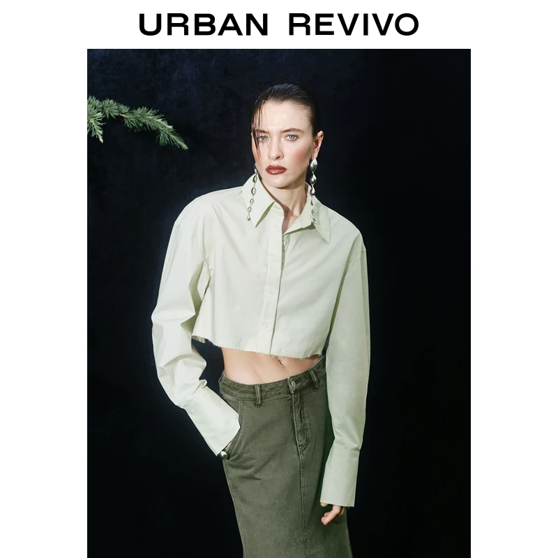 【UR设计师系列】UR秋季新款女装摩登露脐开襟衬衫UWA230003