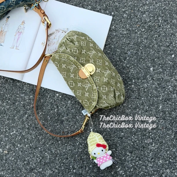 95新 LouisVuitton/路易威登 只盒/中古稀有绿牛仔单宁腋下元宝包