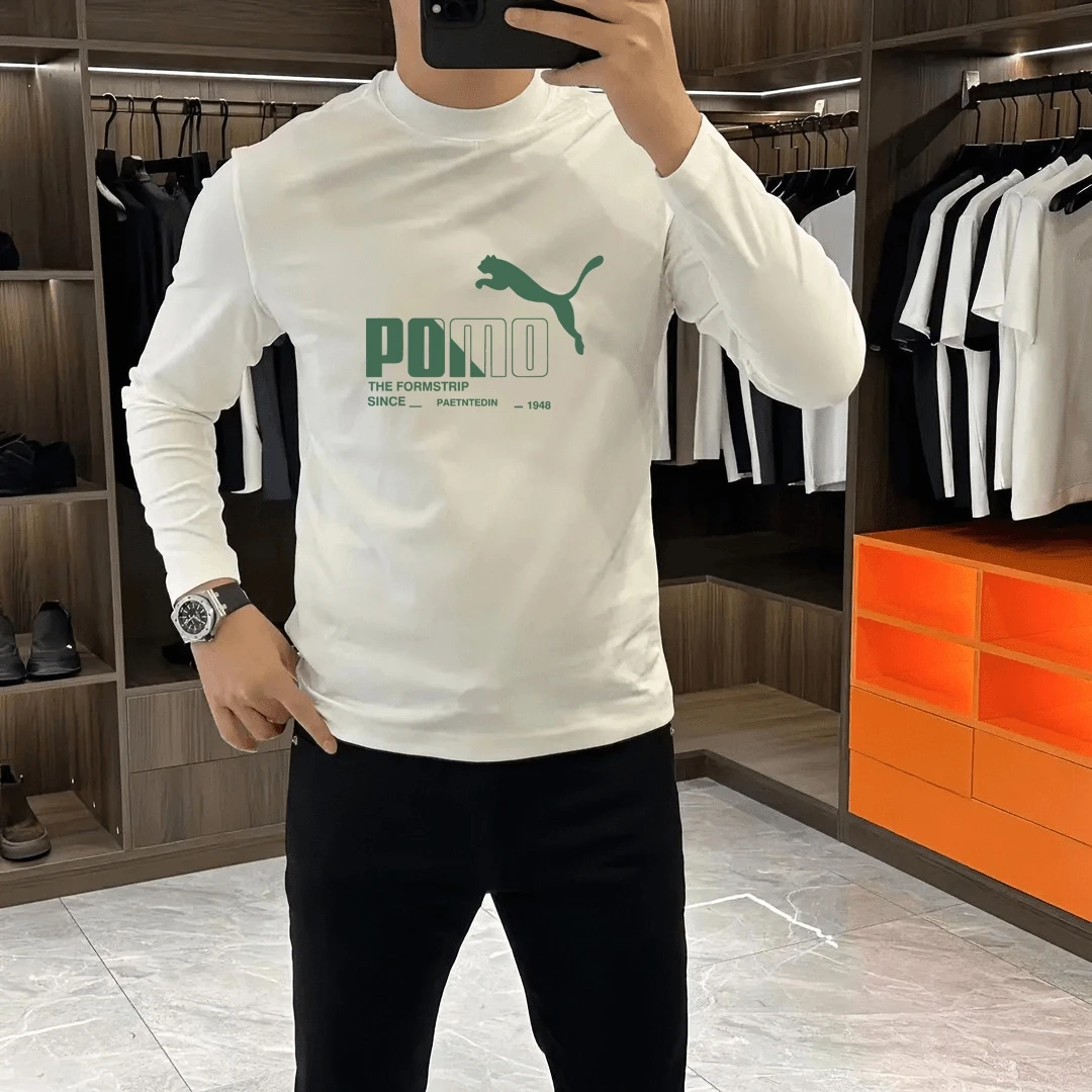 2025春秋季高品质纯棉印花潮牌长袖t恤男修身轻奢简约打底衫外穿
