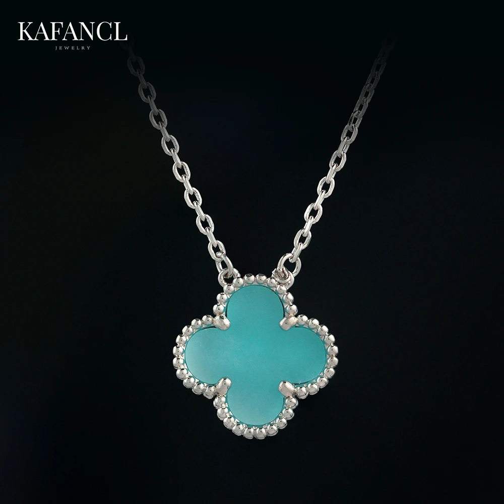 红楼 链子925银 镀K金 冰蓝草草项链  ZF-B722