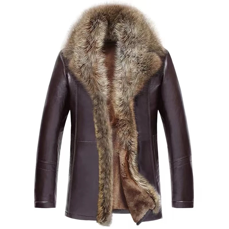 【董总福利】冬款貉子毛领加绒加厚男士皮衣-106