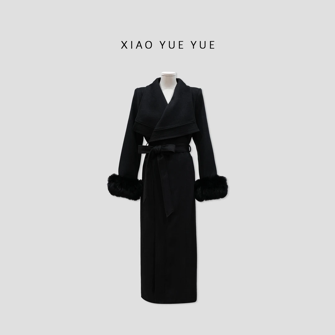 【新品】A-02388长款毛呢外套轻奢翻领冬季长款优雅气质大衣