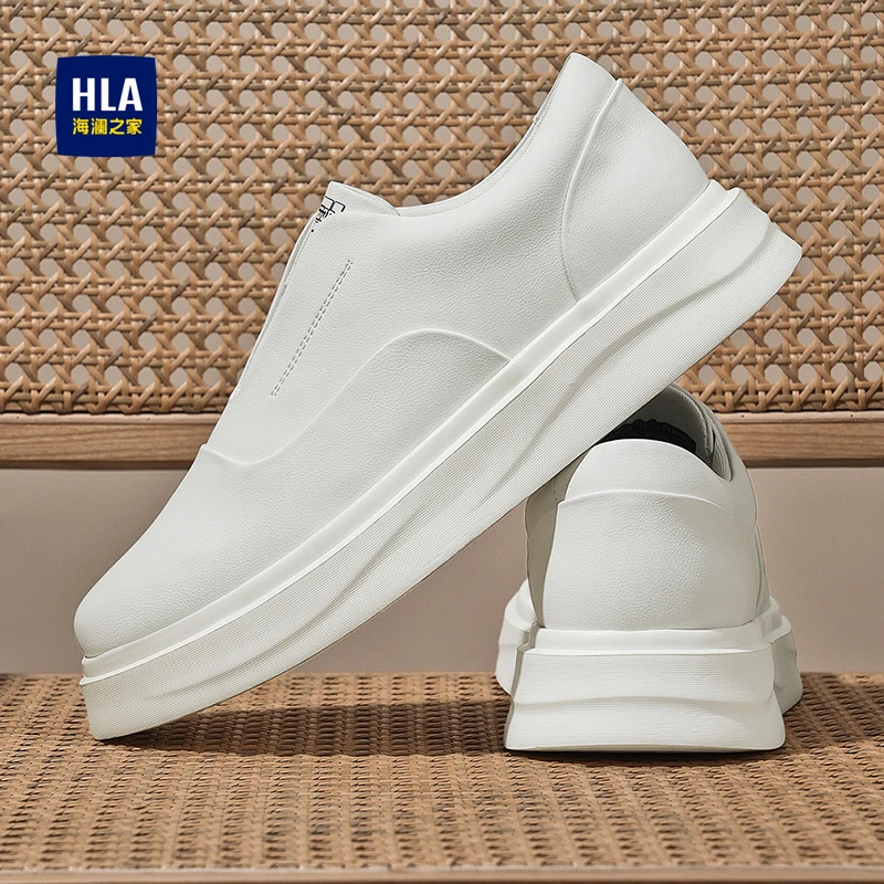 HLA/海澜之家男鞋新款春秋时尚增高休闲鞋百搭一脚蹬小白鞋免系带