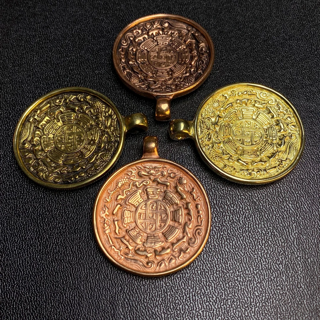 纯紫铜吊坠 传统样式尼泊尔西藏紫铜黄铜九宫八卦牌本命吊坠