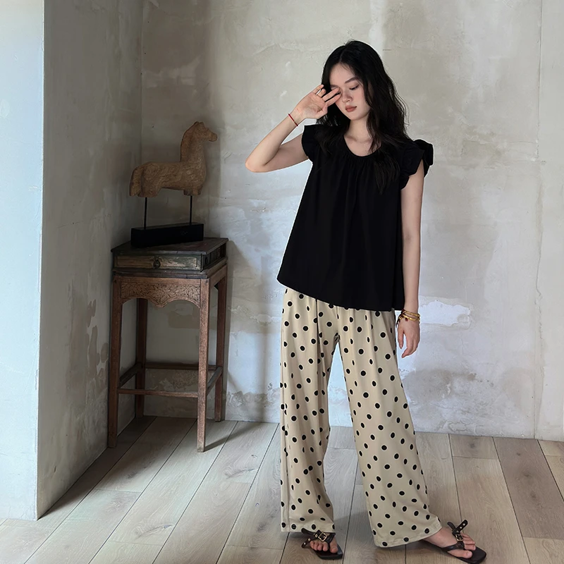 夏季纯棉睡衣女套装夏季2025年新款宽松大码波点睡裤可外穿家居服