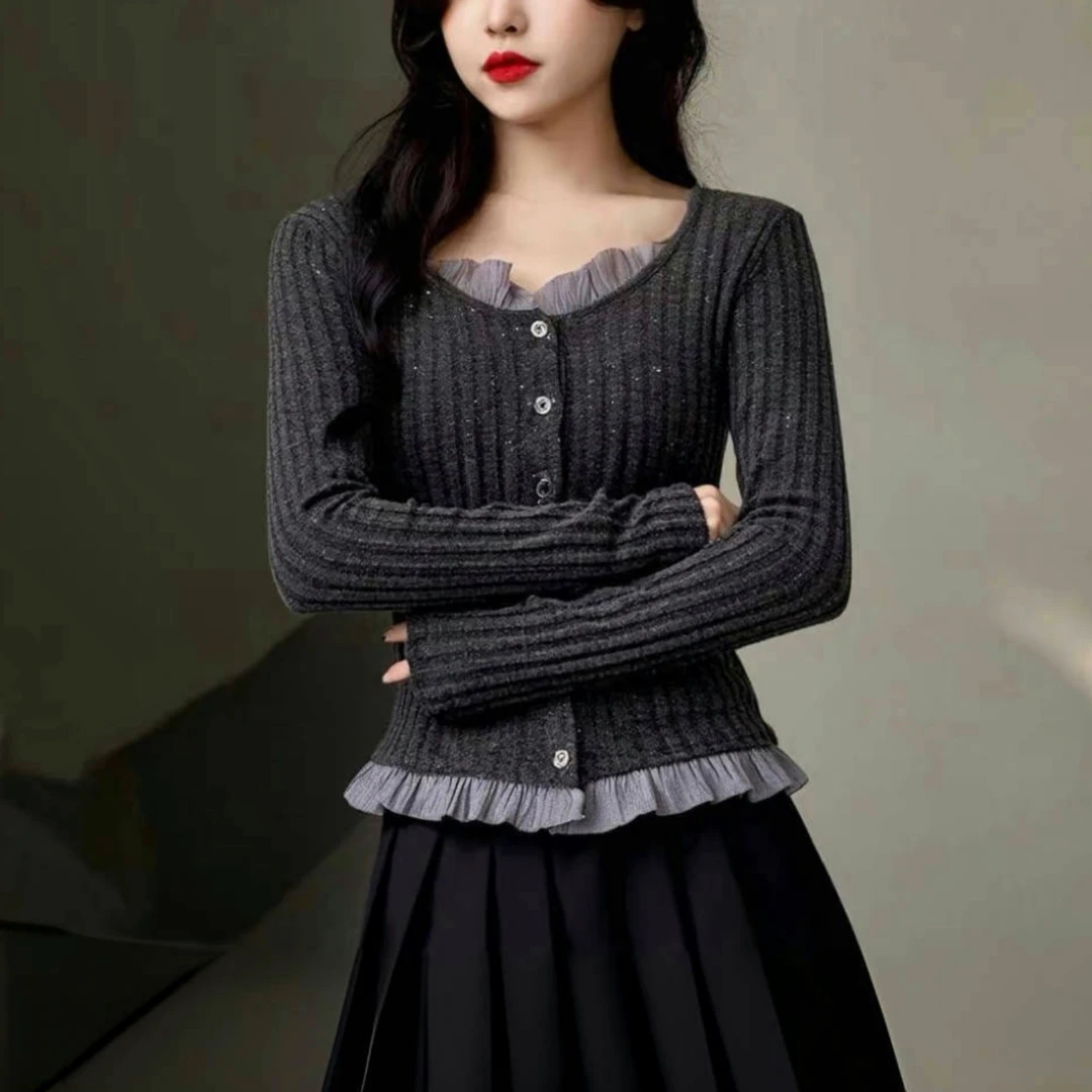 春季大码胖mm假两件正肩长袖T恤设计感打底衫法式别致绝美上衣女