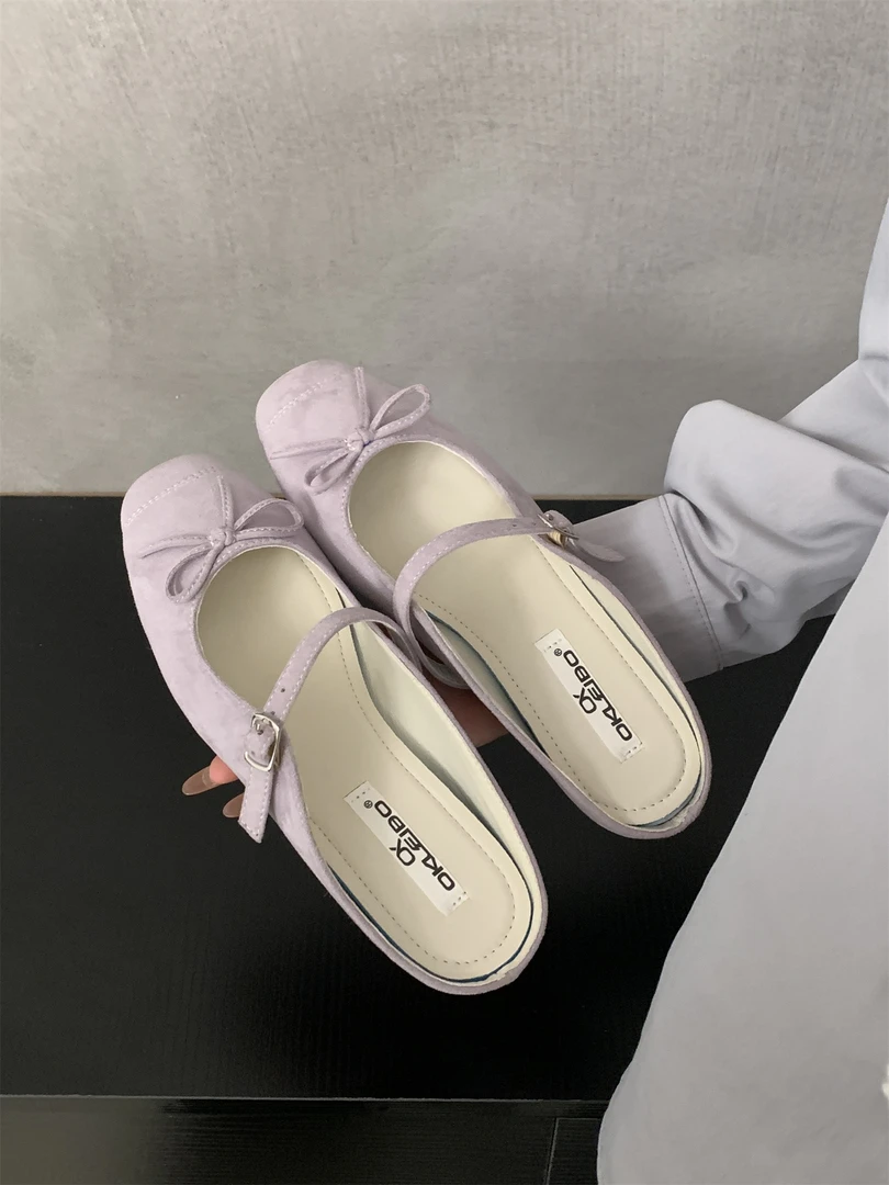 夏日平跟低跟蝴蝶结包头拖紫色时尚慢人风B710