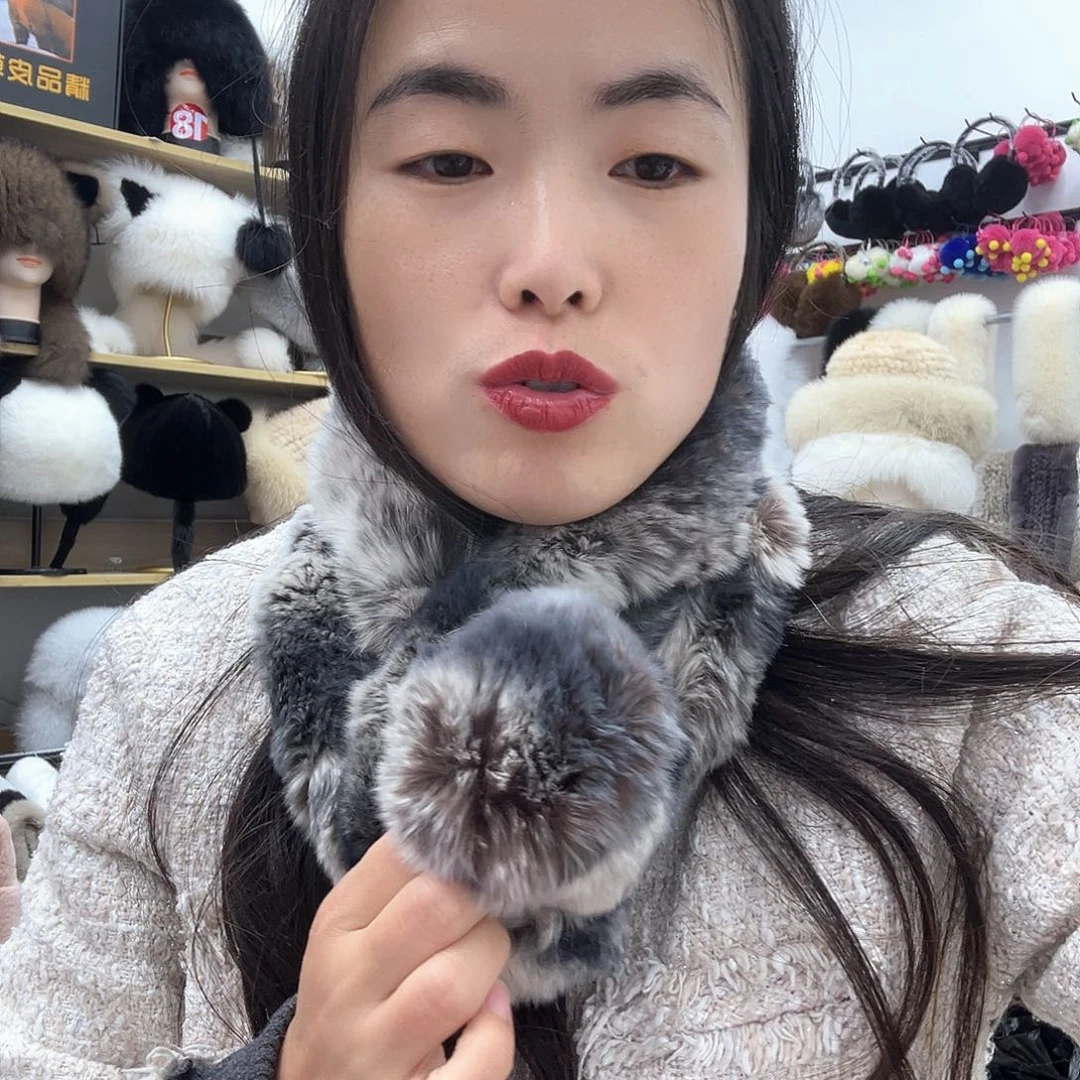 兔皮龙猫色兔毛瑕疵围巾