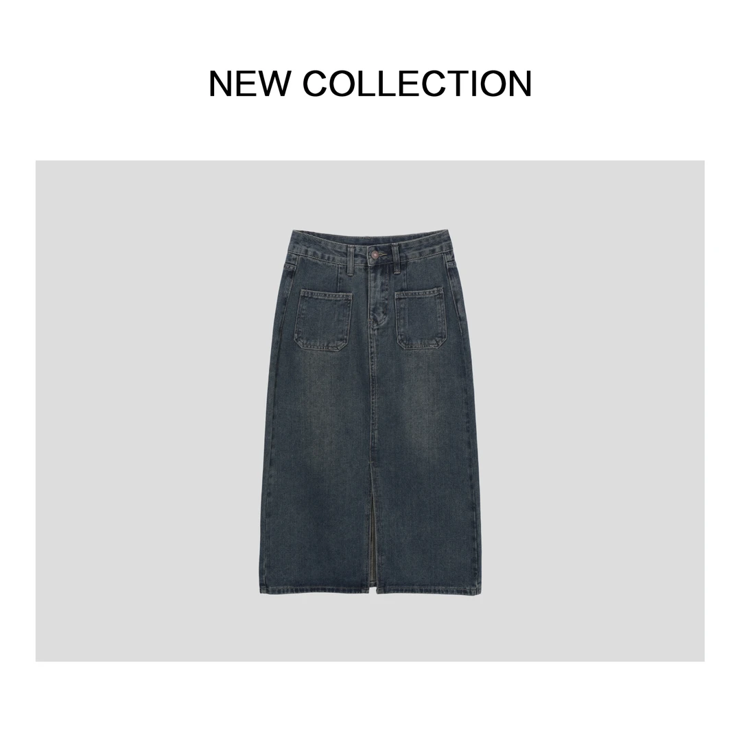 【诗语专属】新款经典百搭牛仔半长裙 E1516000BD