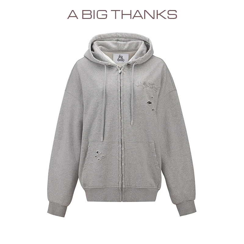 A BIG THANKS 李晨同款 琥珀流光 做旧拉链卫衣 ABT2022329