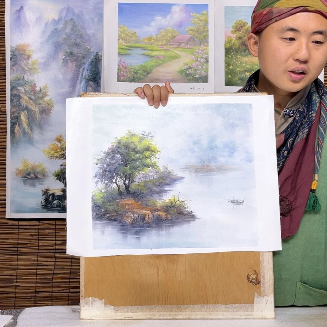 油画行路人小院绘画作品竞拍