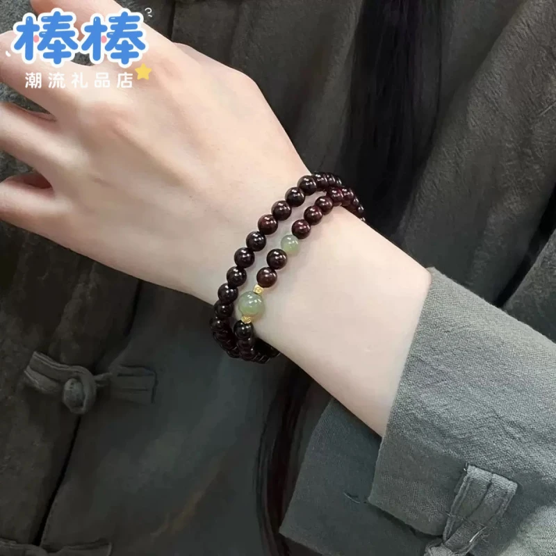 玻璃手链 中式素圈招财手串女国风文艺双层叠戴手链情侣红色双圈