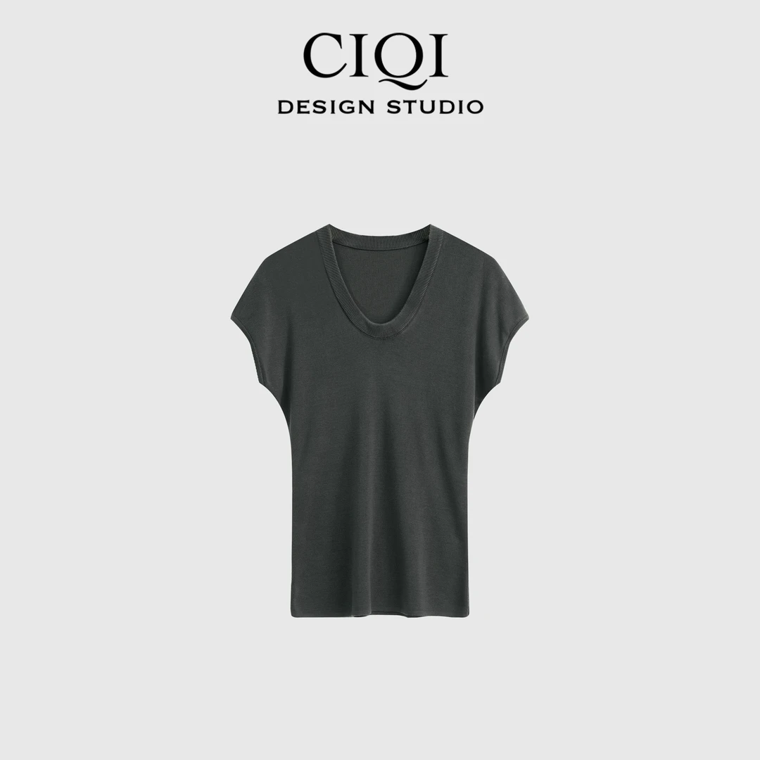 CIQISTUDIO【尼斯周末】row风100莱赛尔天丝U领小飞袖气质DY25807