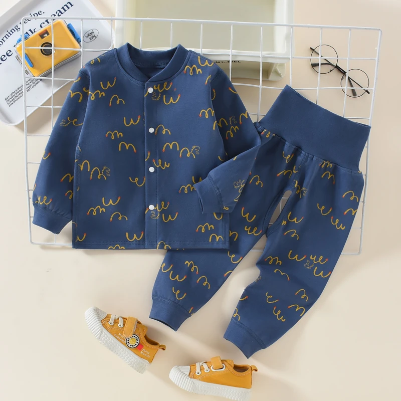 宝宝秋衣秋裤婴幼儿女男童新款无骨纯棉a类高腰护肚开裆裤套装