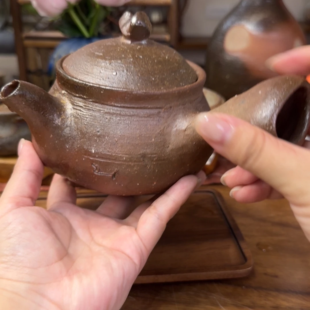榴***啡备前烧 末石泰节侧把壶福利一口价