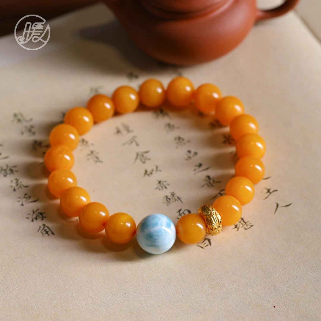 Nuanyan/暖言单圈蜜蜡手串9mm搭配龙环手链E6343多样性发一