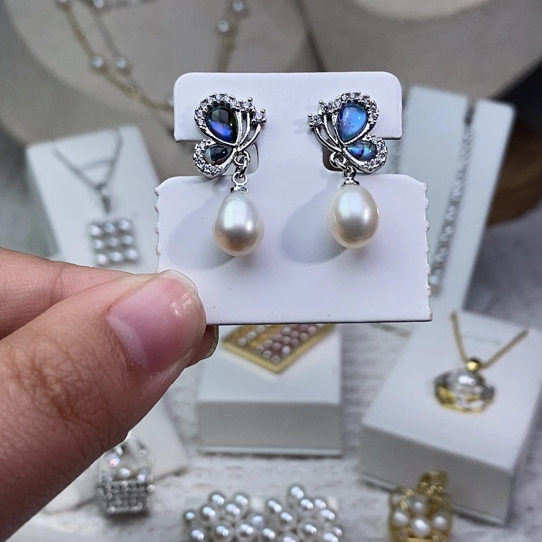 淡水珍珠耳饰银S925镶嵌