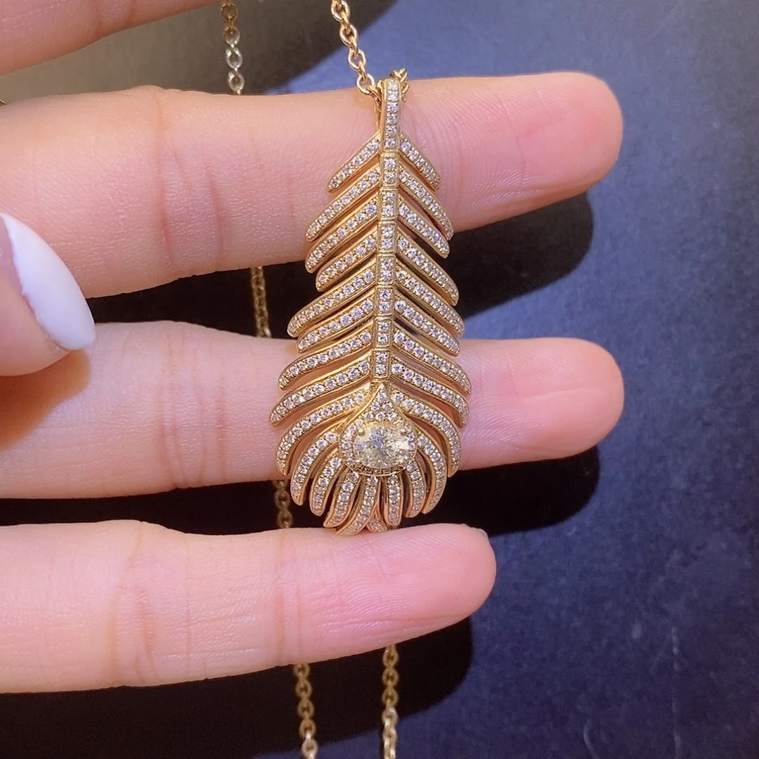 钻石18K金镶嵌颈饰羽毛项链