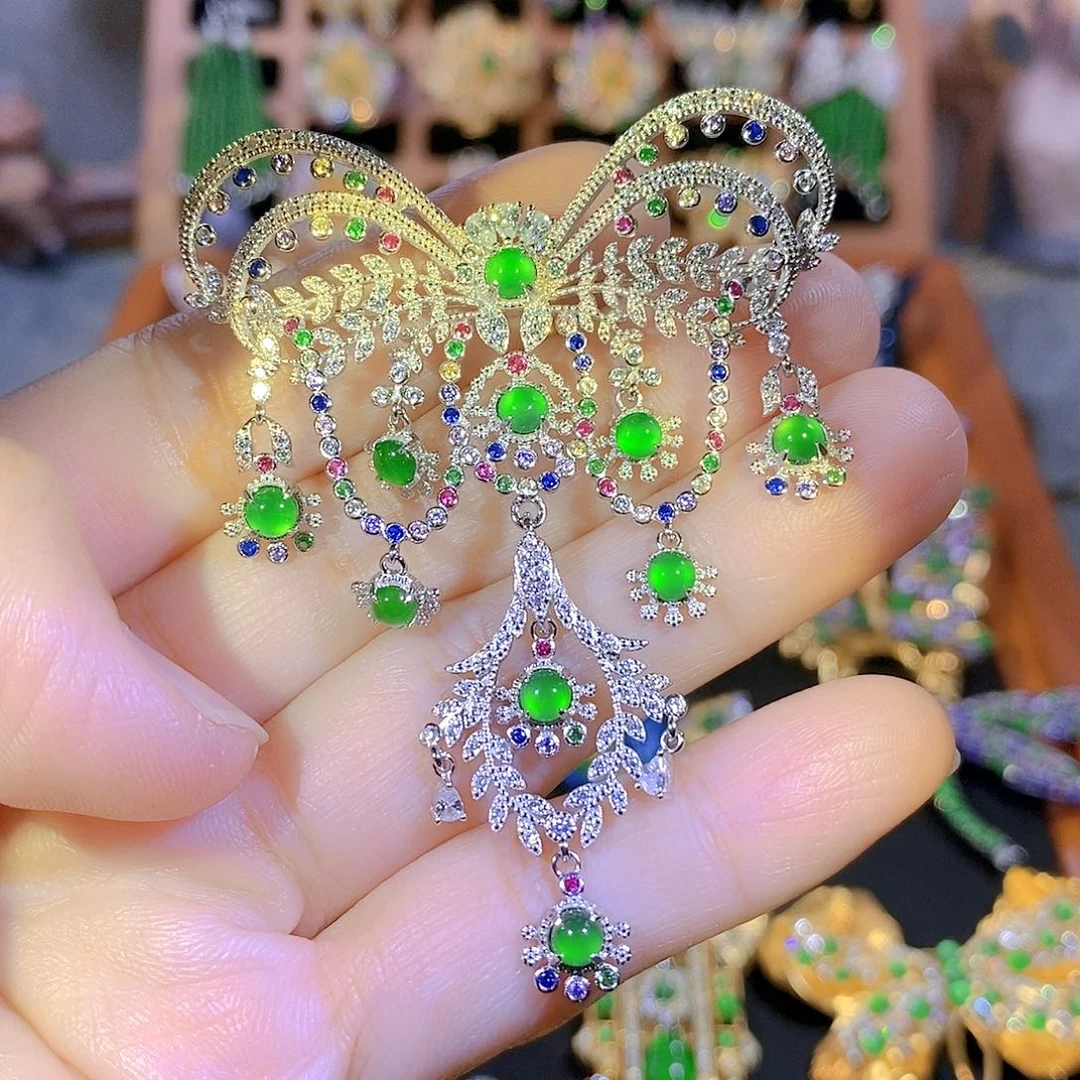 吊坠(不含链)银S925镶嵌翡翠