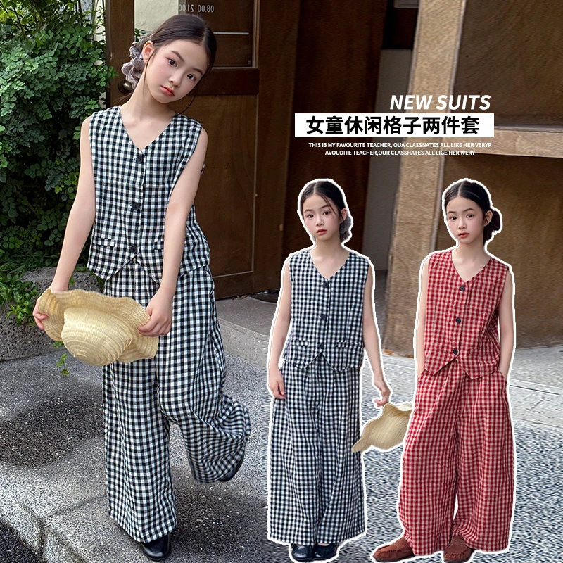 女童夏季裙裤套装2025新款洋气无袖衬衫阔腿裤两件套大儿童休闲服