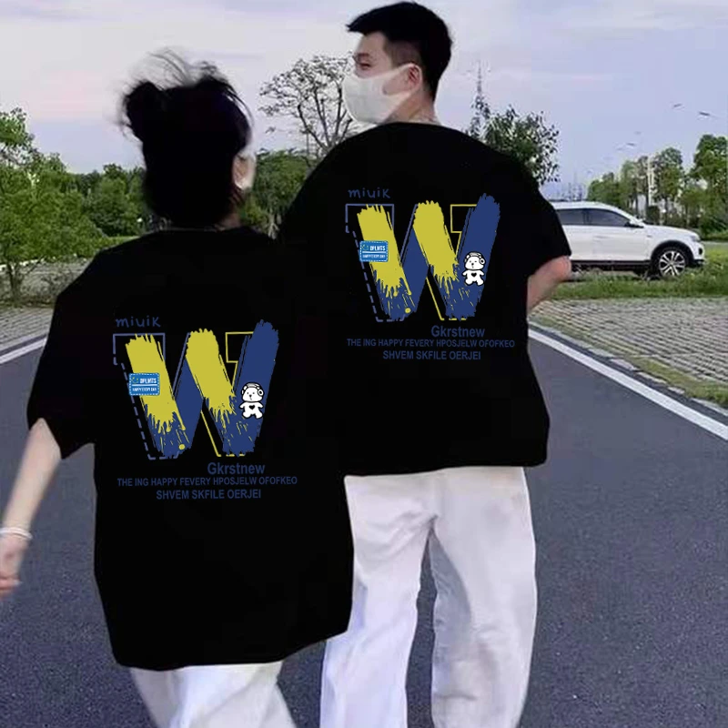 青少年纯棉短袖T恤男女同款宽松大码上衣潮牌情侣装创意休闲半袖