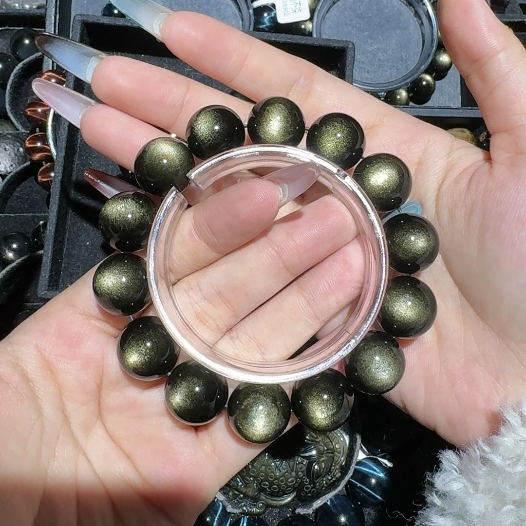 刚***构黑曜岩未镶嵌手链