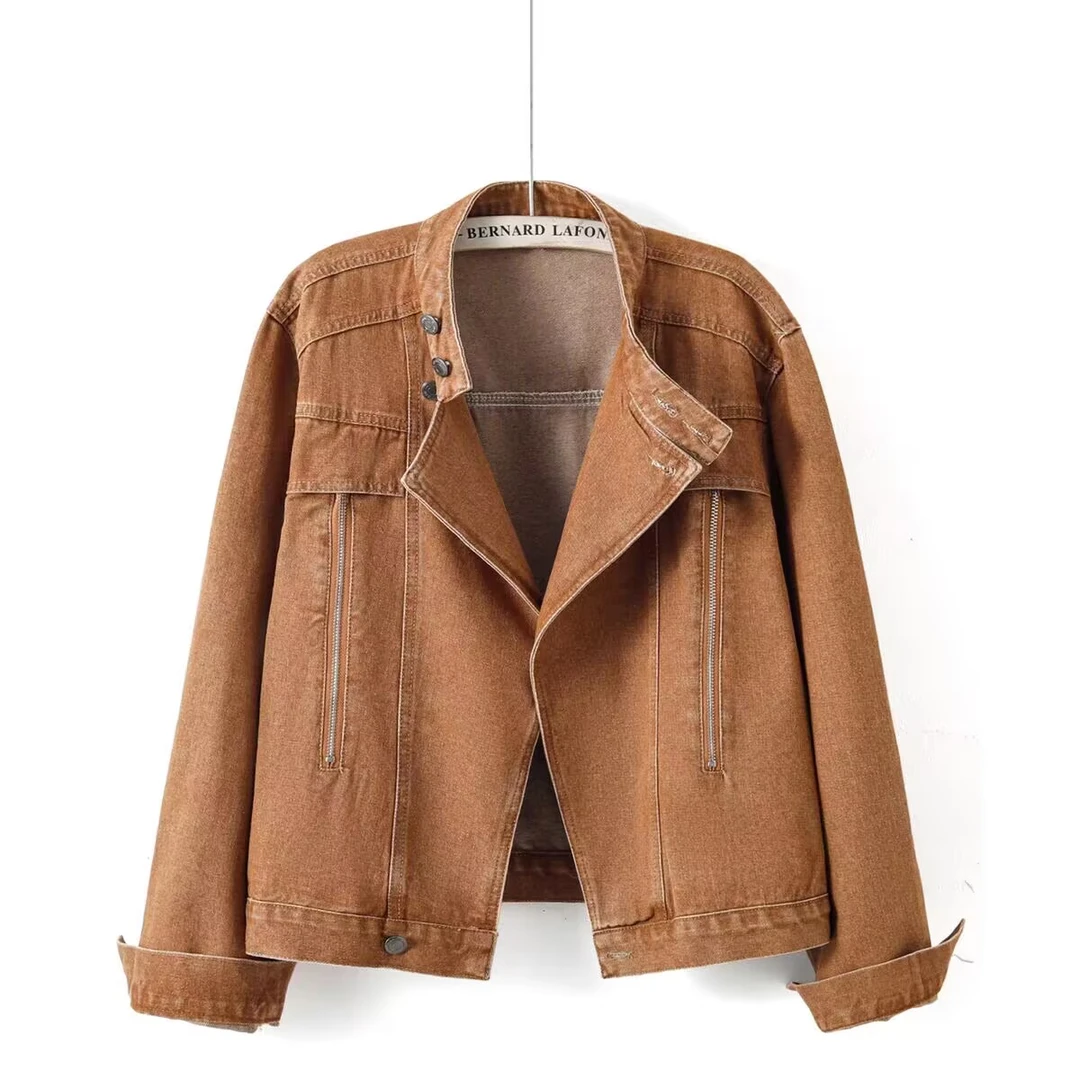 美式复古立领双拉链设计感休闲韩系夹克上衣外套