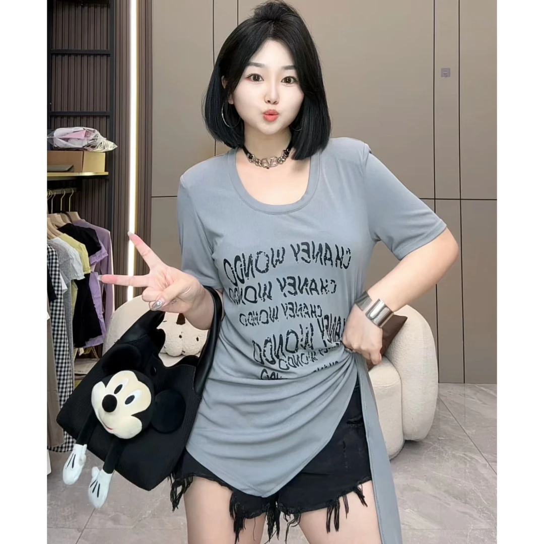 【慧雯儿微胖定制】夏季休闲辣妹显瘦半袖上衣女