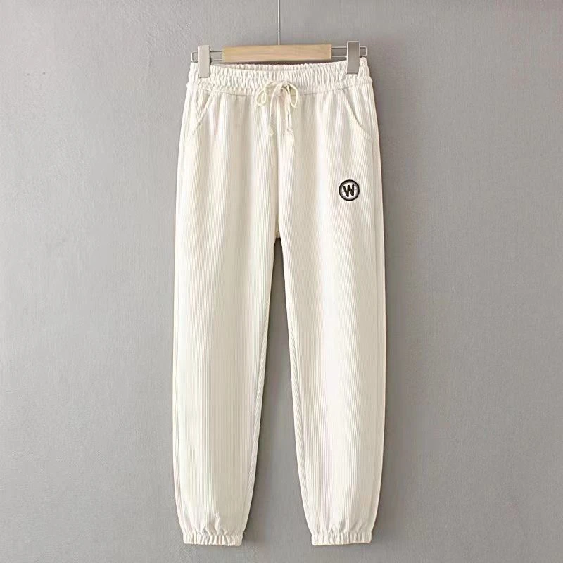 春秋条绒卫裤高腰束脚休闲裤显瘦时尚百搭