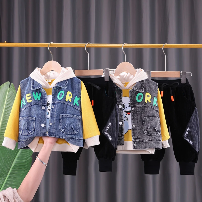 儿童装男童春装牛仔套装新款炸街帅气洋气网红宝宝马甲三件套其他