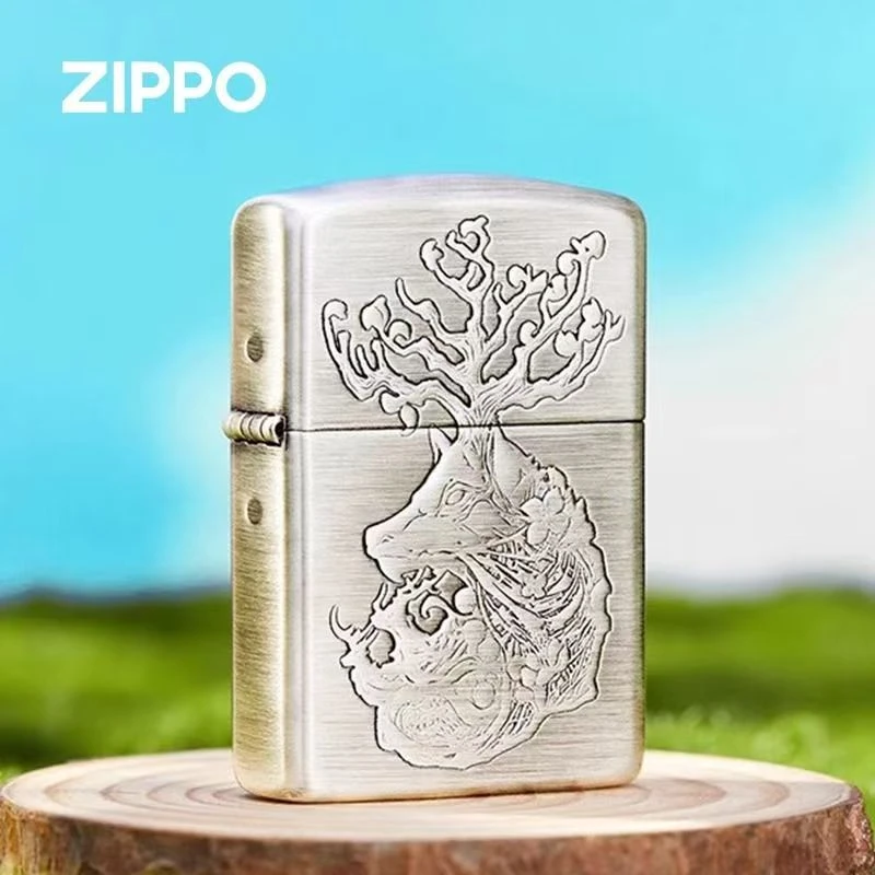 ZIPPO打火机鹿神官方正品防风煤油男士立体银色工艺手雕礼盒TCJ1