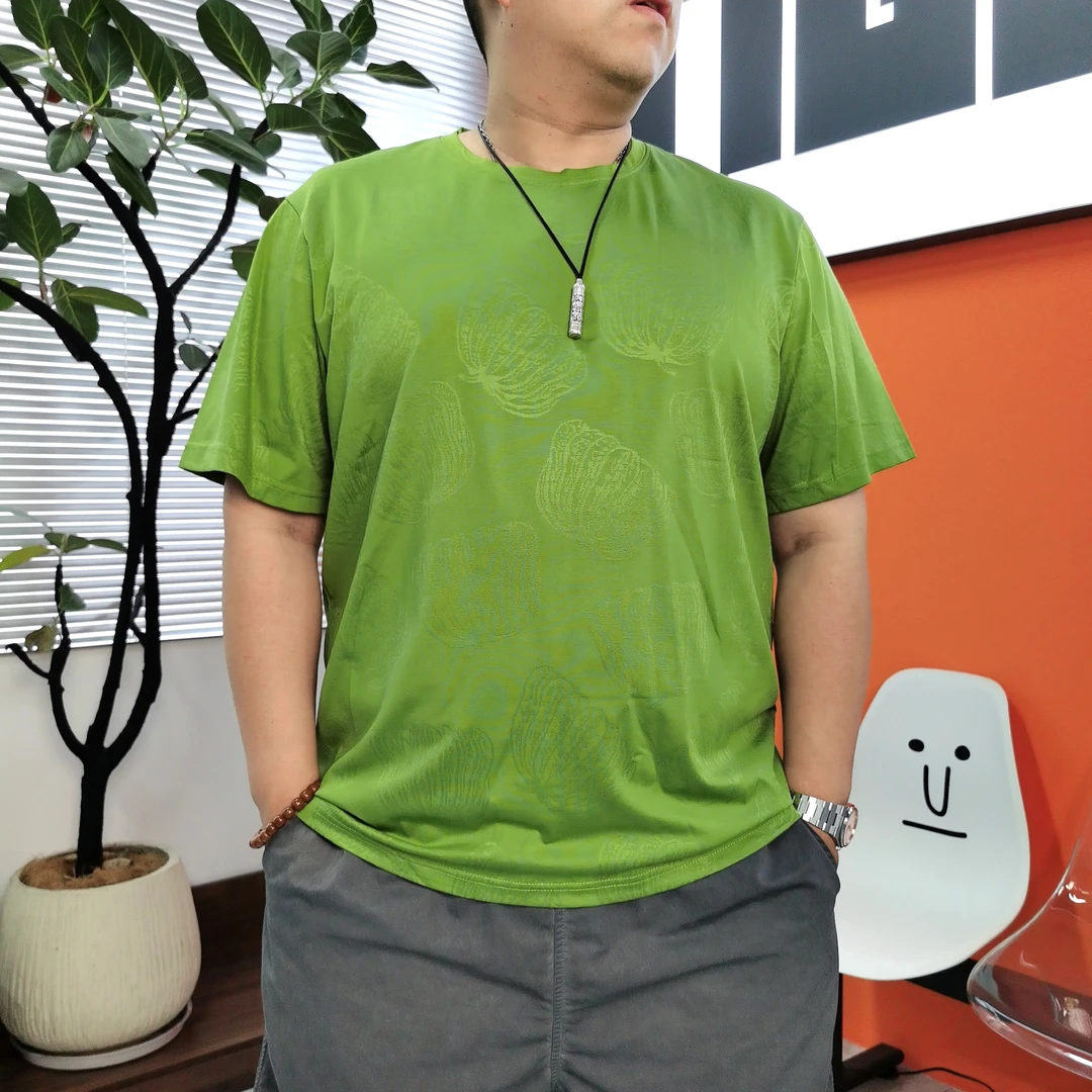 【高温补贴】大码高弹透气暗花南瓜短袖夏季百搭休闲时尚T3032