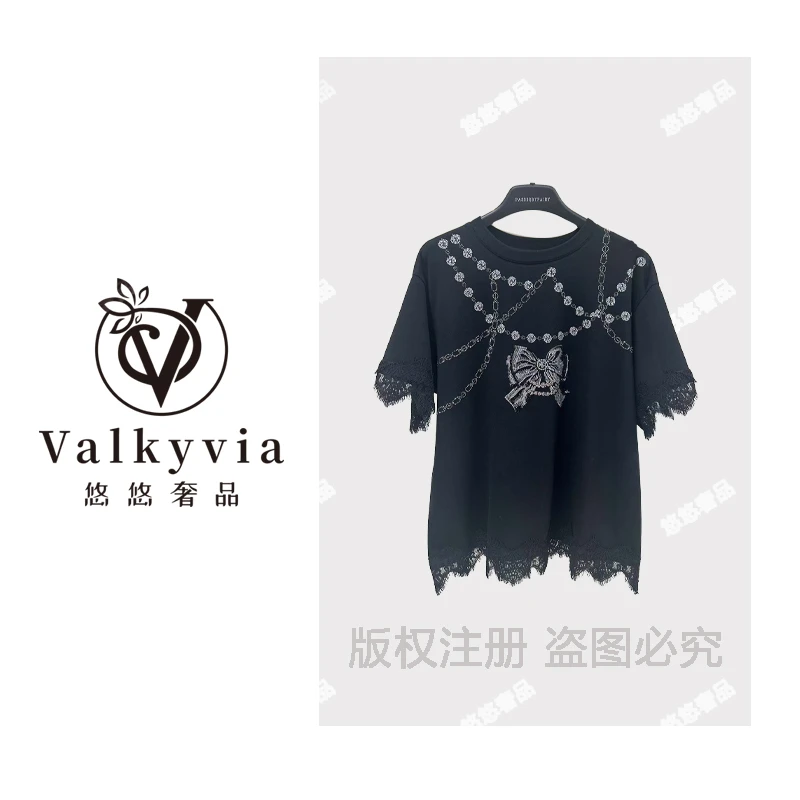 【Valkyvia/悠悠奢品】捡漏 重工烫钻蕾丝精品T恤H6020