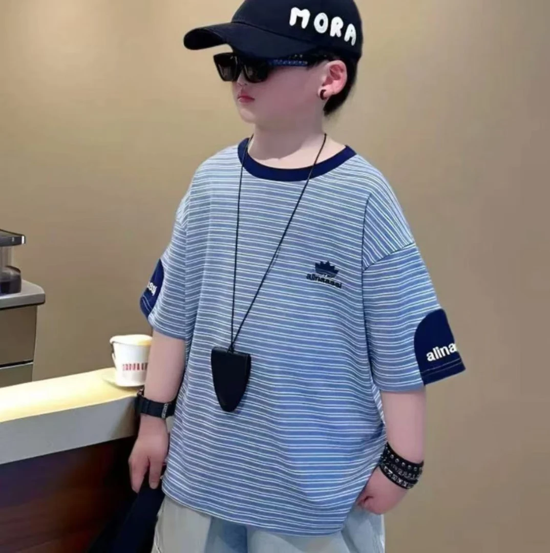 纯棉儿童网红夏季宽松潮流百搭韩版个性男大童衣服12到15岁潮牌