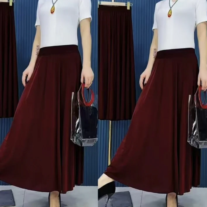 夏季冰感碎花高腰显瘦女士半身裙长款洋气中老年妈妈0808