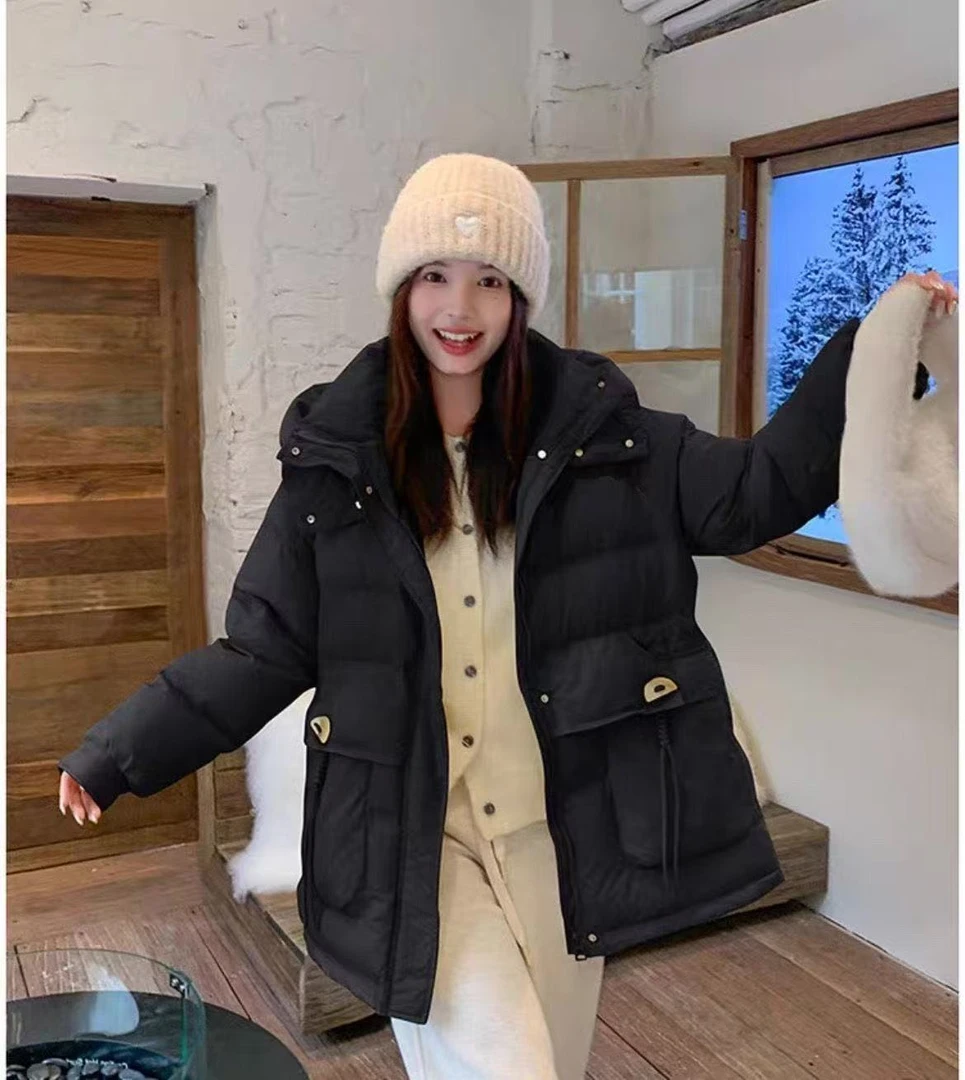 2024年新款加厚白鸭绒羽绒服女中长款宽松休闲保暖百搭显瘦连帽