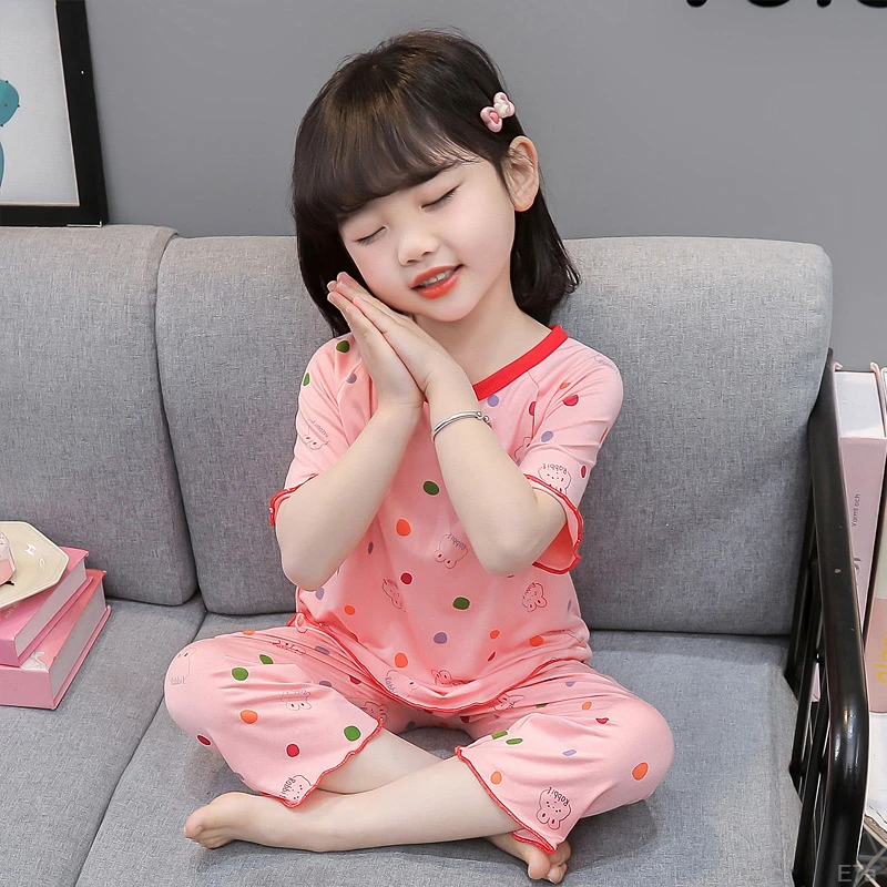 女童莫代尔睡衣夏季薄款宝宝婴幼儿冰丝凉爽家居服儿童护肚空调服
