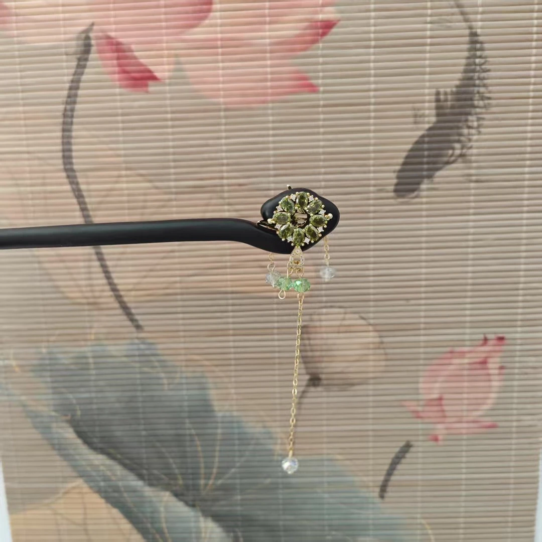 K19太阳花流苏18公分发簪手工头饰发饰中式国风发簪