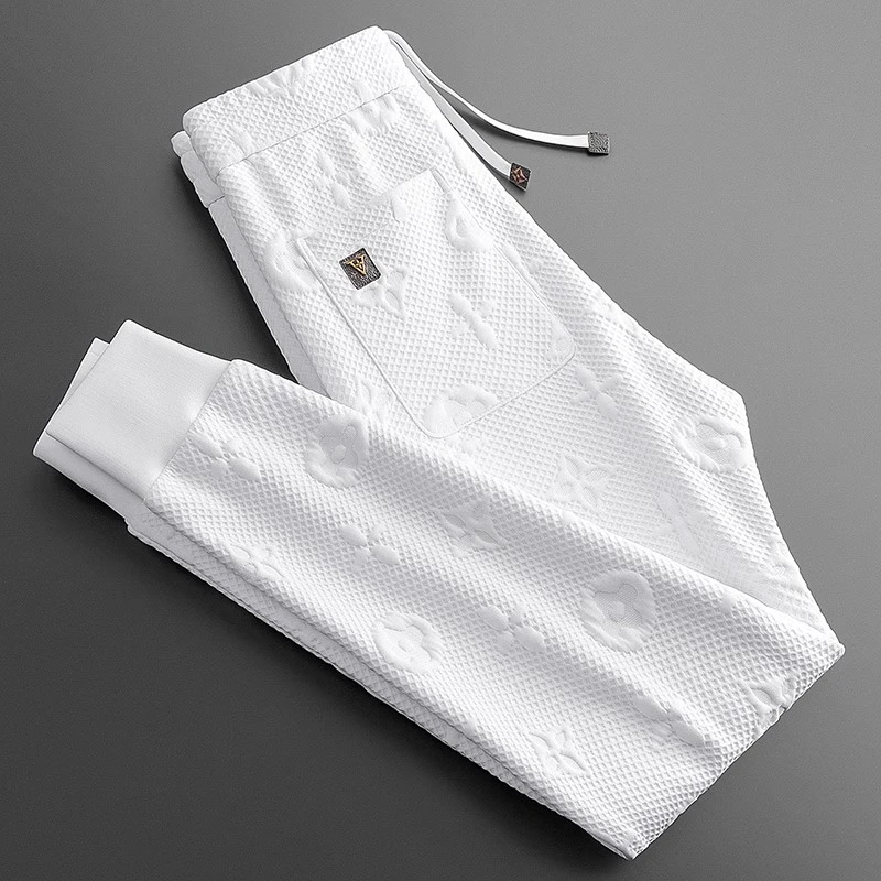 萨尔布勒斯春秋季男华夫格时尚舒适百搭款裤子男士修身束脚休闲裤