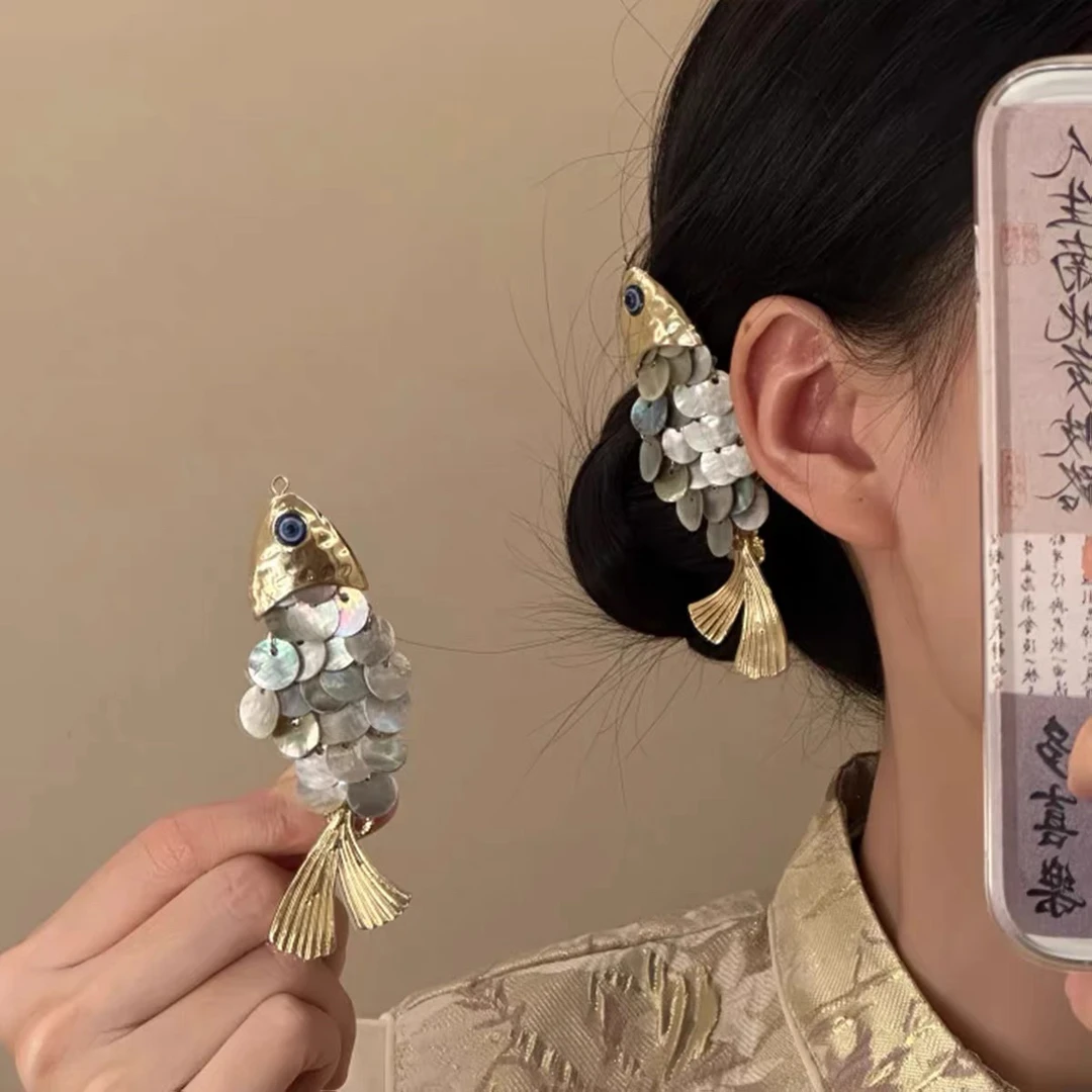 「年年有余」可爱小鱼发夹女侧边夹刘海发卡古风新年头饰