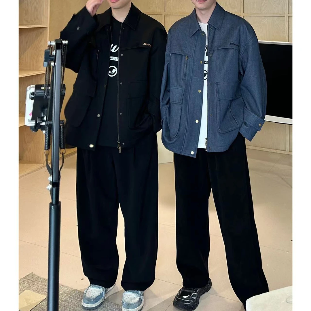 晶咕【回头率】酷飒假牛仔风工装外套时尚休闲百搭简约长袖宽松