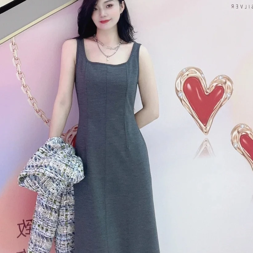 女装灰色背心款长款连衣裙1500474-4240521