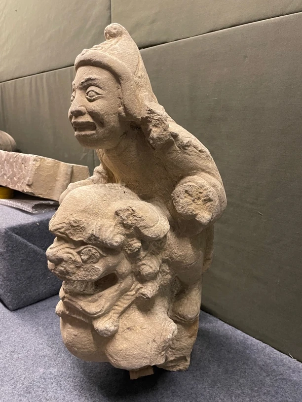 青石胡人驯狮拴马桩手工创意工艺品复古狮子动物雕刻摆设雕塑石头