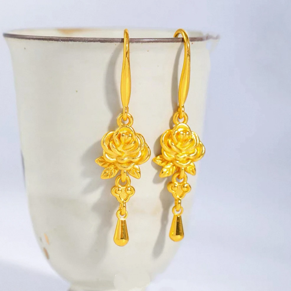 合金耳饰 1675合金新中式重工玫瑰花水滴耳环