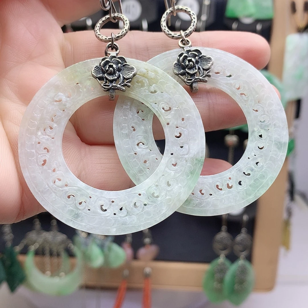 静***懿翡翠银S925镶嵌耳饰