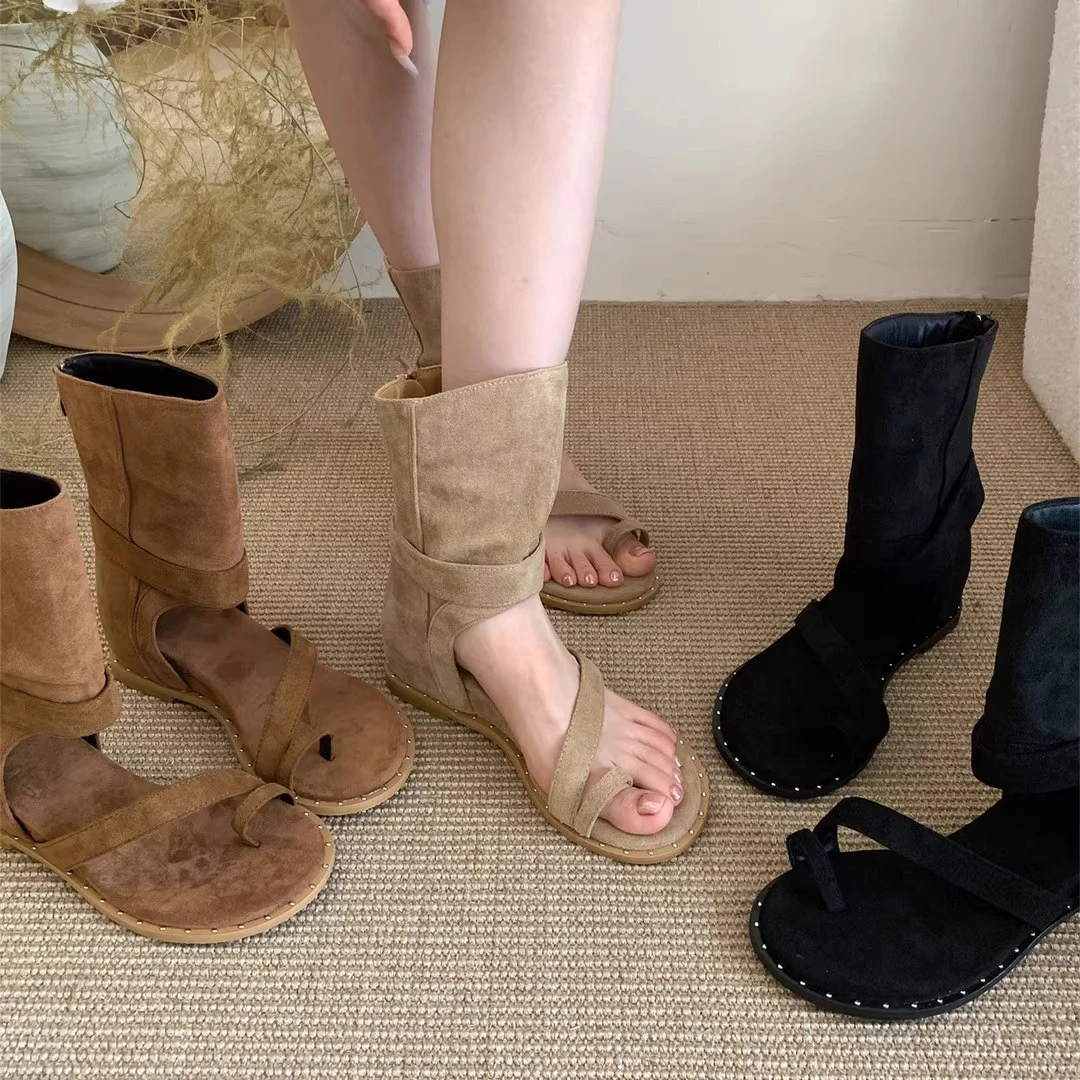 【万象撤柜】复古辣妹"森系套趾凉鞋女夏百搭短筒凉靴时髦夹趾短靴