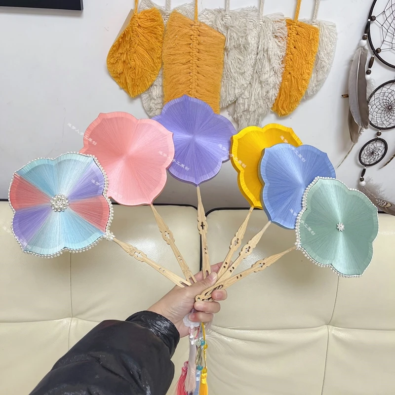 对称绕蚕丝扇成品小清新木框架古风国风团扇汉服配饰工艺扇礼物